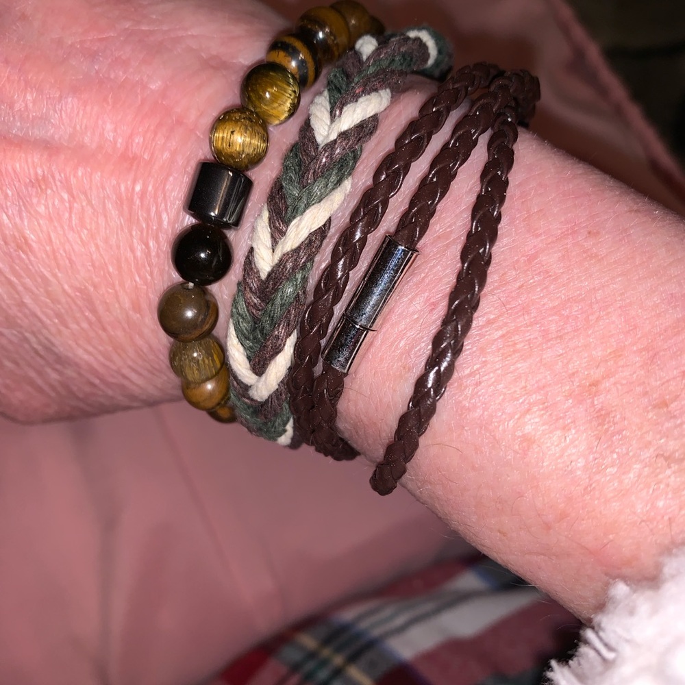 Braided Hemp, Naga Leather, Tigers Eye Bracelet Set